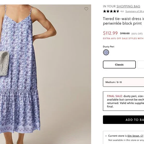 J. Crew NWT Tiered dress in dusty periwinkle block print Size Medium - Picture 8 of 10